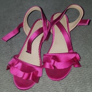 Pink satin girls heeled shoes